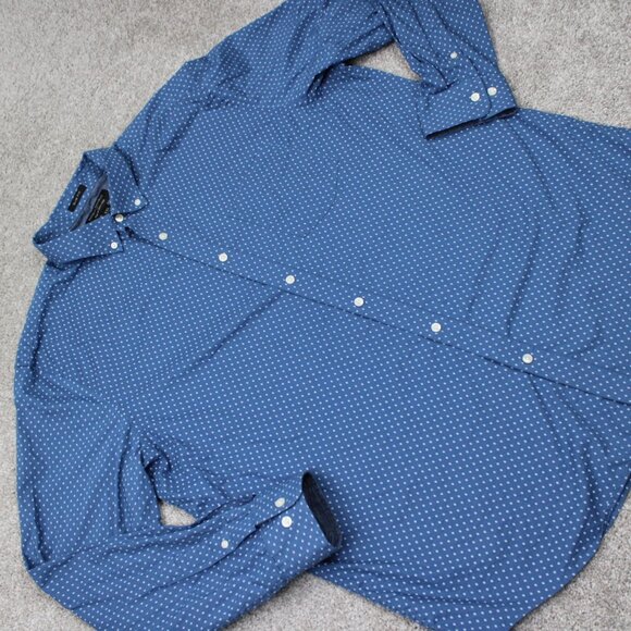 Banana Republic Stretch Soft-Wash Shirt Men 2XL XXL Blue Geometric Flip Cuff L/S - Picture 6 of 13